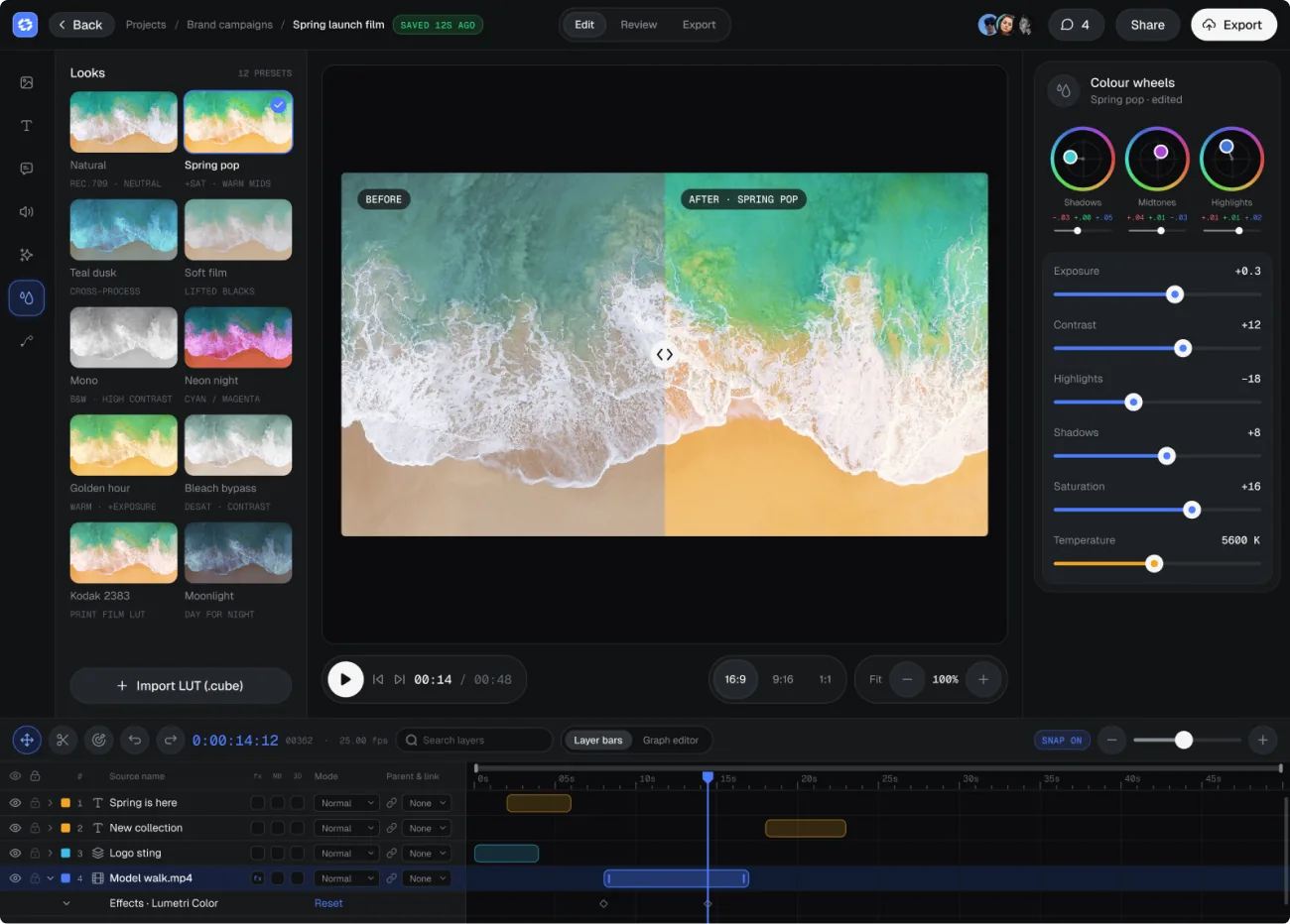 Cutmage — Color grading — Dashboard