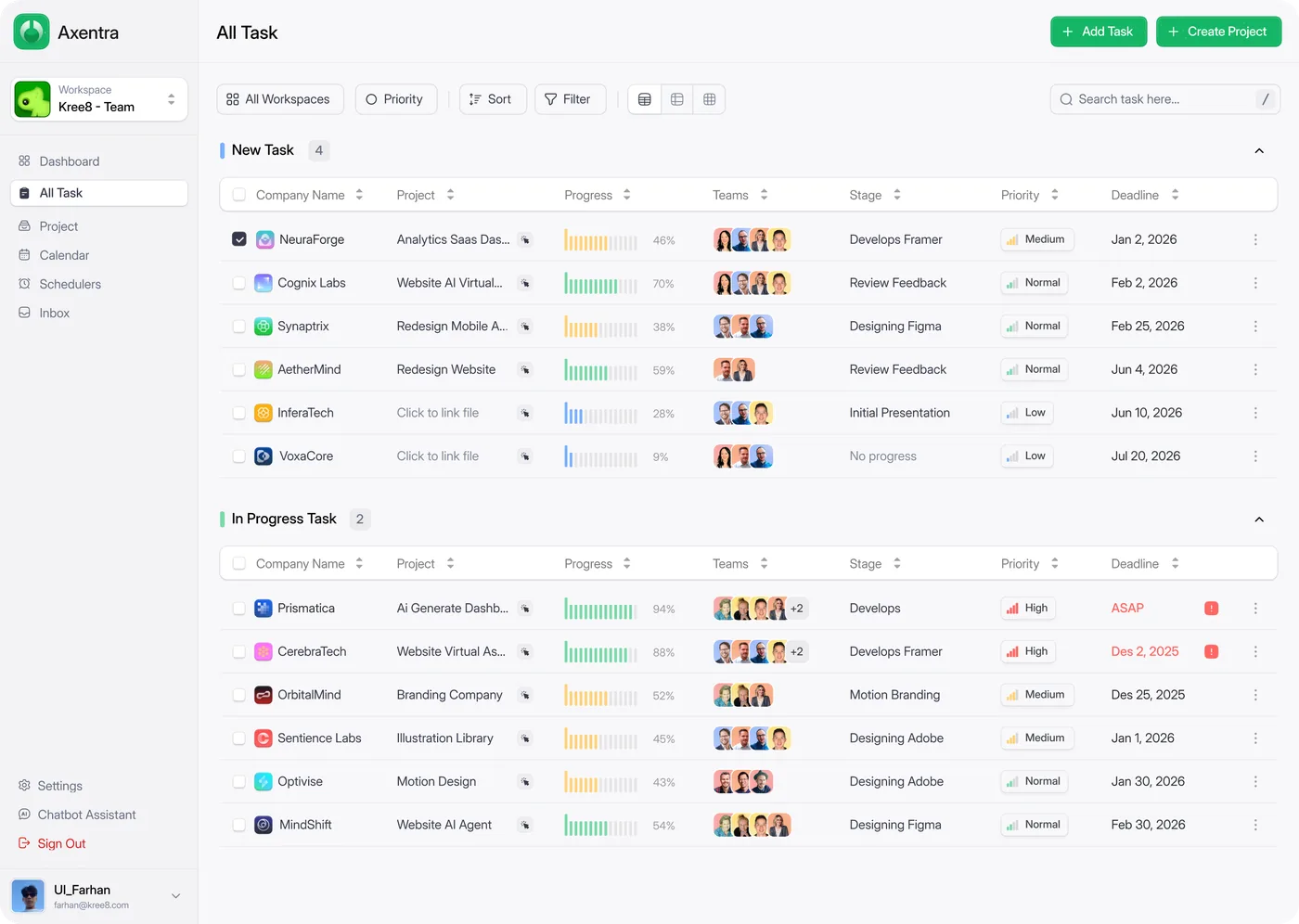 Team task tracker — Web app