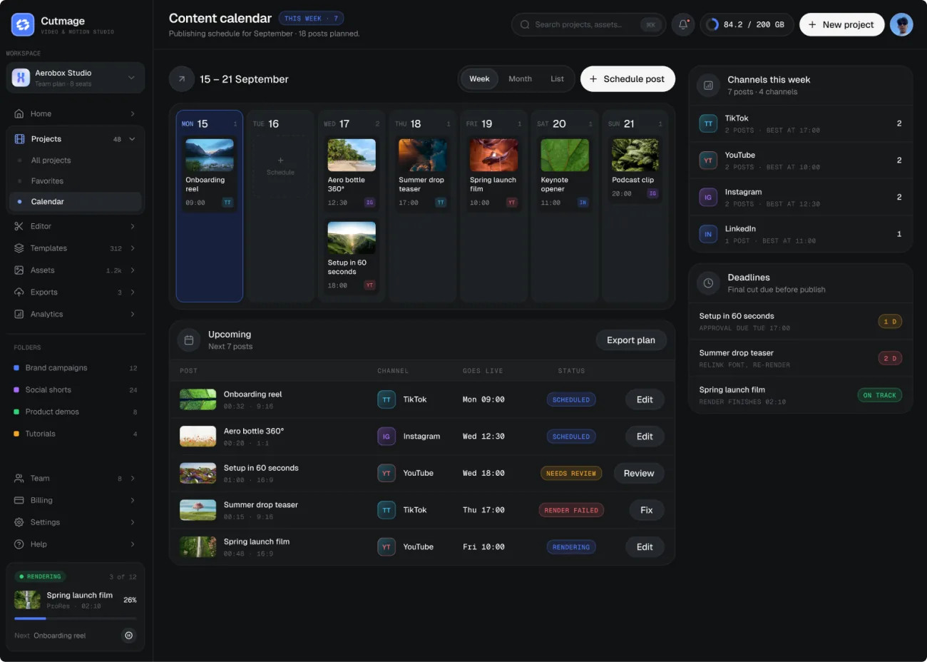 Cutmage — Content calendar — Dashboard