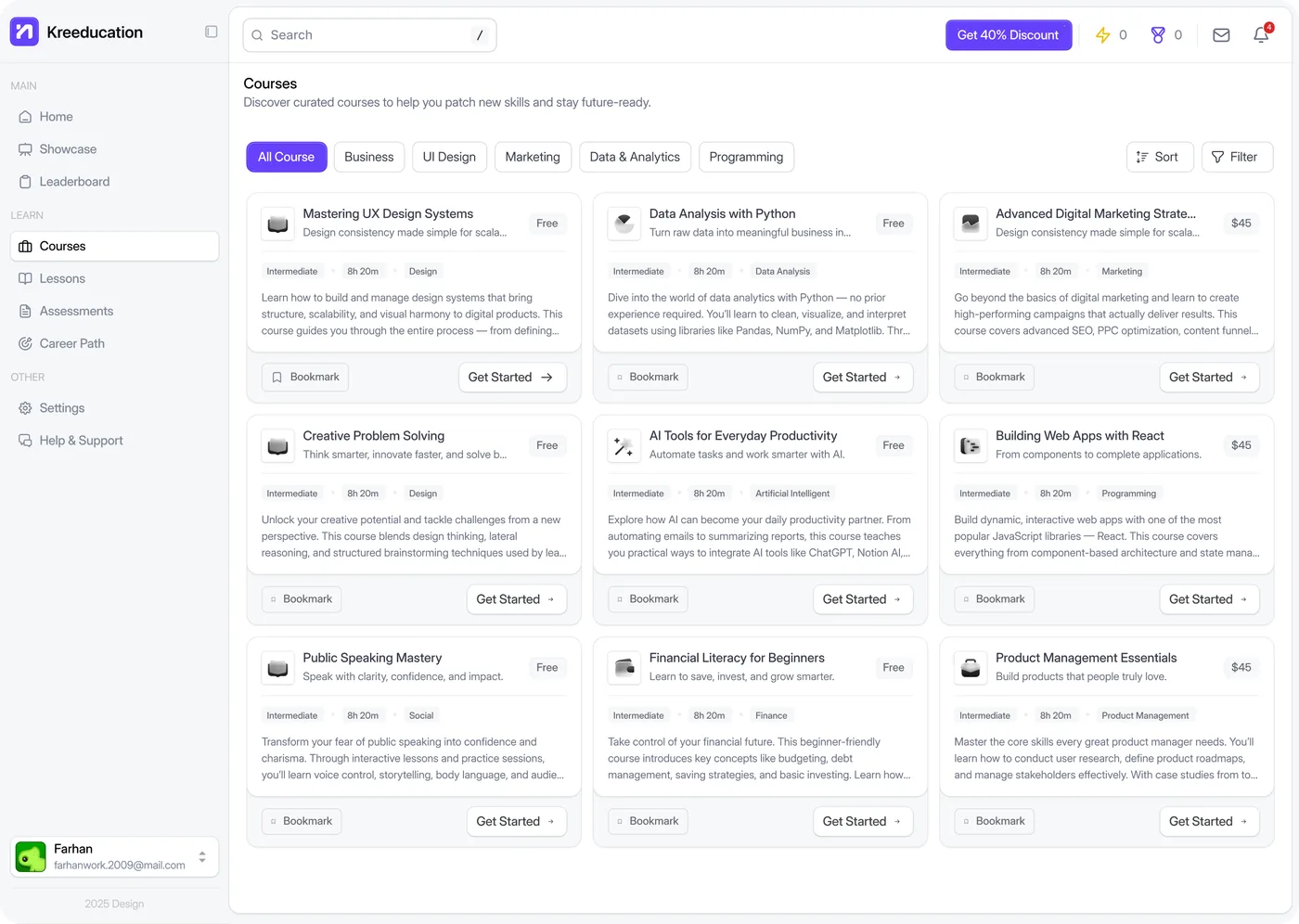 E-course — Web app